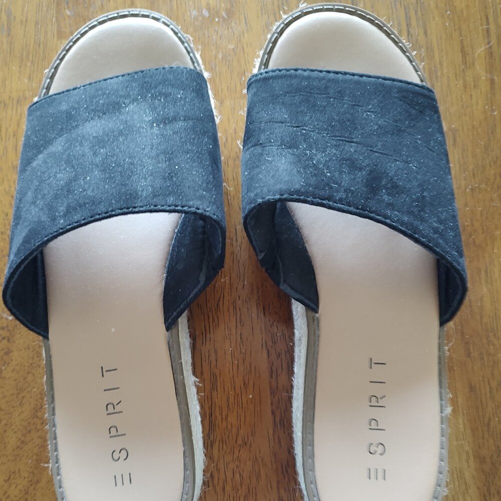 Espirit Black & Tan Slide On Platform Sandals Size 8